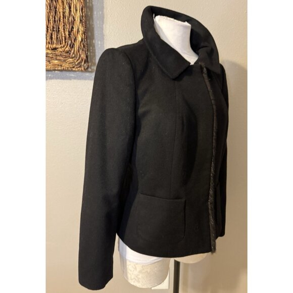 Ann Taylor Suit Jacket Blazer 10 Black Wool Cashmere Fur Trim Old Money Preppy - Picture 4 of 13